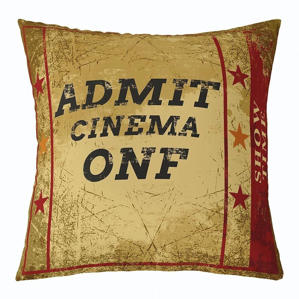 9799 Vintage Movie Ticket Square Cushion Covers Set of 1 Movie Theater